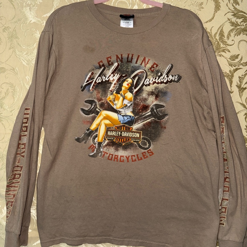 Harley-Davidson Brown Long Sleeve Tee with Motorcycle Graphics